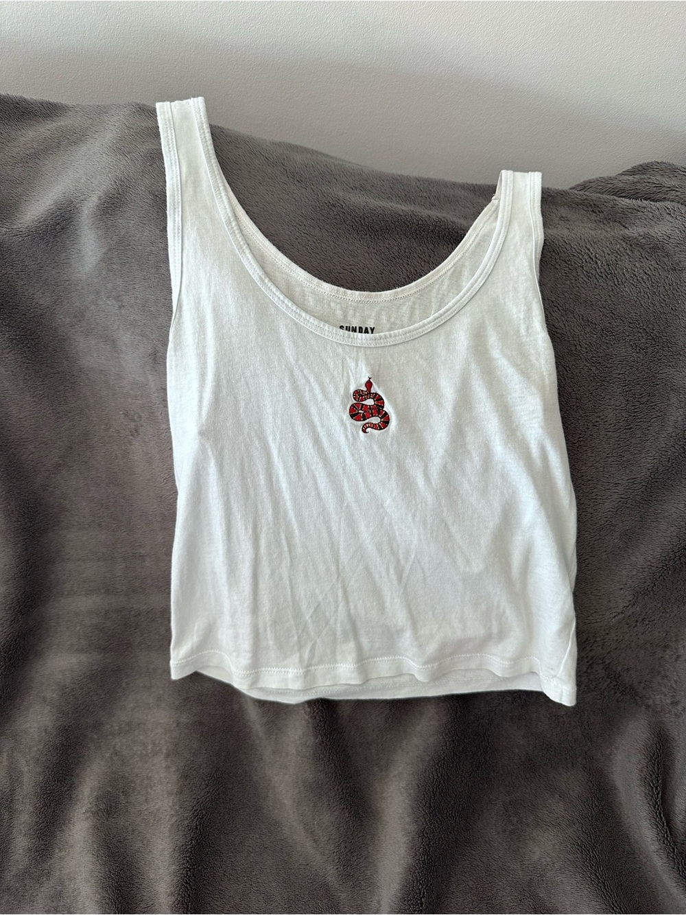 White Tank Top with Red Embroidered Snake - Sunday Best